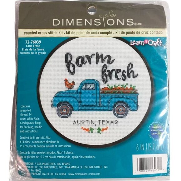 Dimensions Learn Craft Counted Cross Stitch Kit Farm Fresh 72-75819 with Hoop - Picture 1 of 2